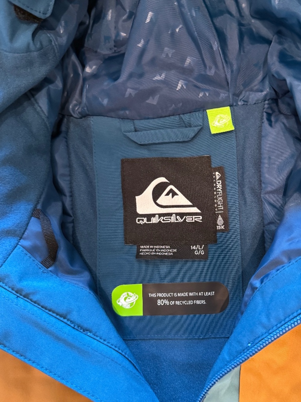 Quiksilver Boys 14 L DryFlight 15K Snowboard Ski Jacket Colorblock - Picture 3 of 13
